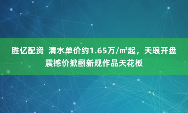胜亿配资  清水单价约1.65万/㎡起，天琅开盘震撼价掀翻新规作品天花板