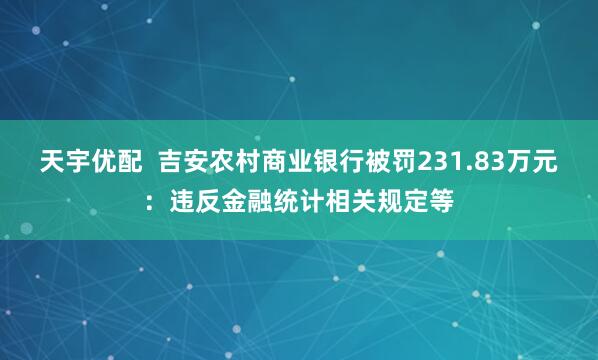 天宇优配  吉安农村商业银行被罚231.83万元：违反金融统计相关规定等